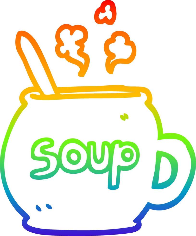 dibujo de línea de gradiente de arco iris taza de sopa de dibujos animados vector