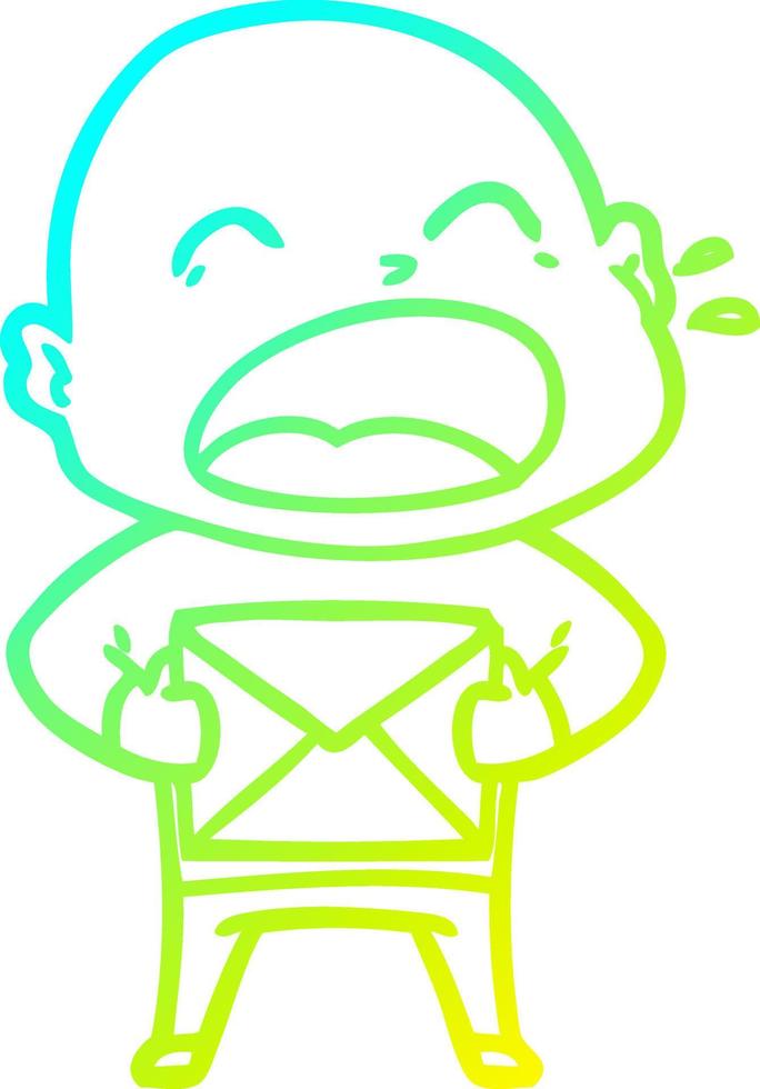 cold gradient line drawing cartoon shouting bald man vector