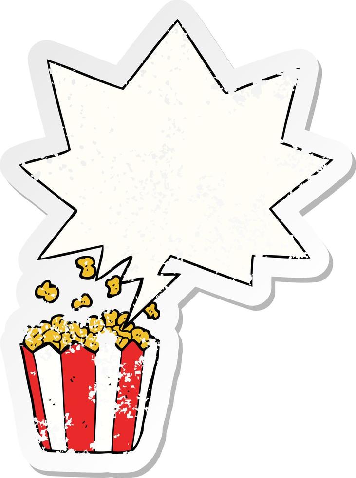 cartoon popcorn and speech bubble distressed sticker vector