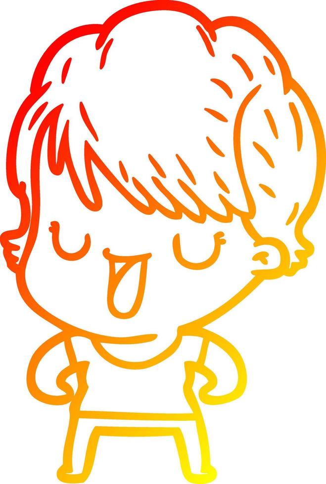warm gradient line drawing cartoon woman talking vector
