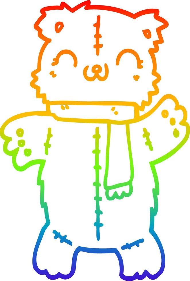 rainbow gradient line drawing cartoon teddy bear vector