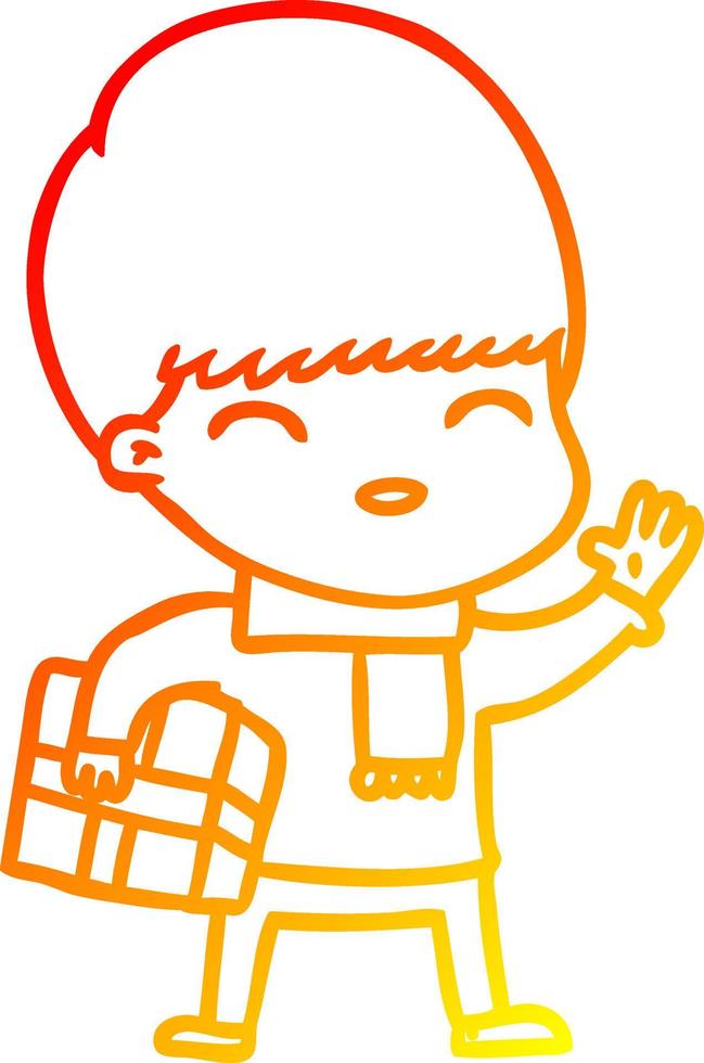 warm gradient line drawing happy cartoon boy vector