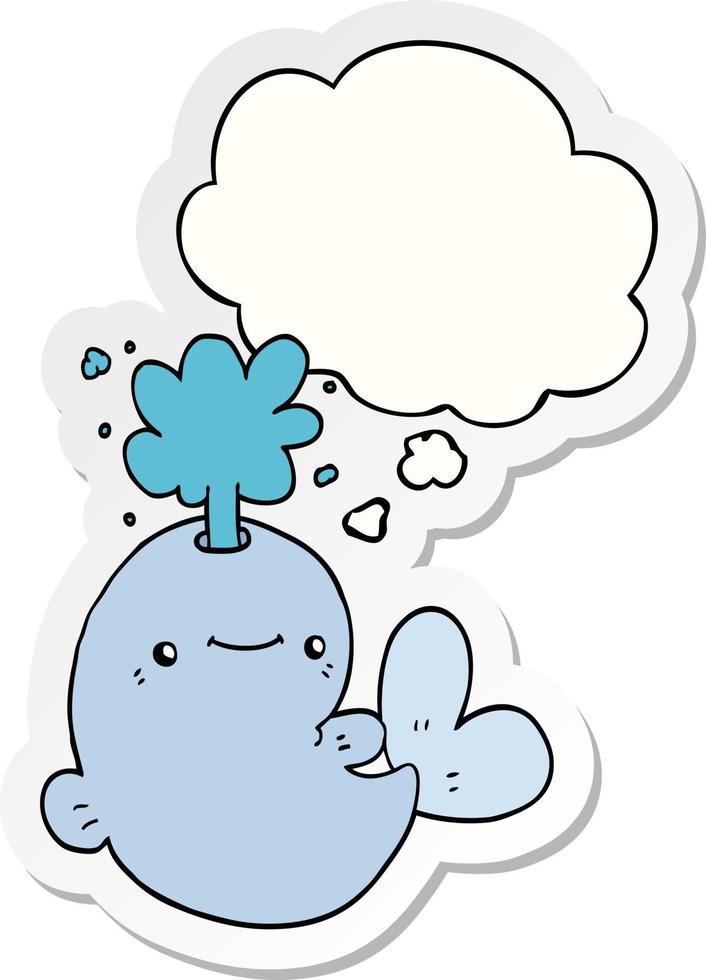 cartoon whale spouting water and thought bubble as a printed sticker vector