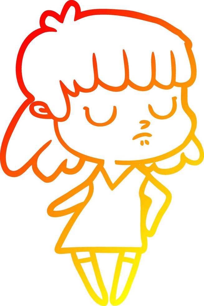 warm gradient line drawing cartoon indifferent woman vector