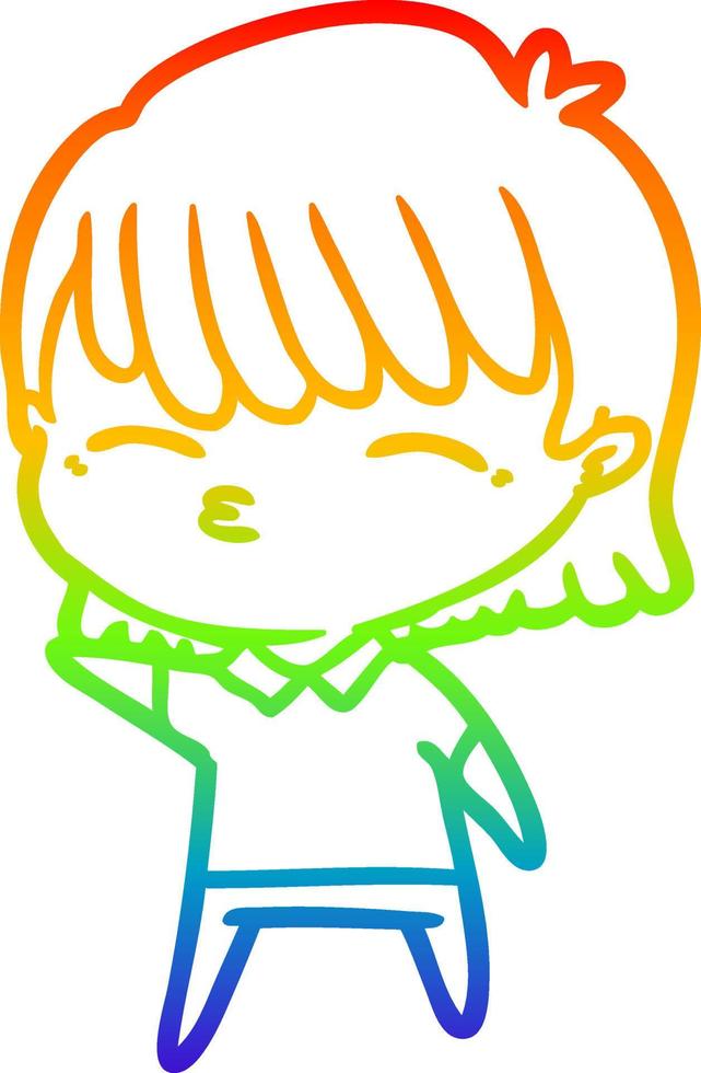 rainbow gradient line drawing cartoon woman vector