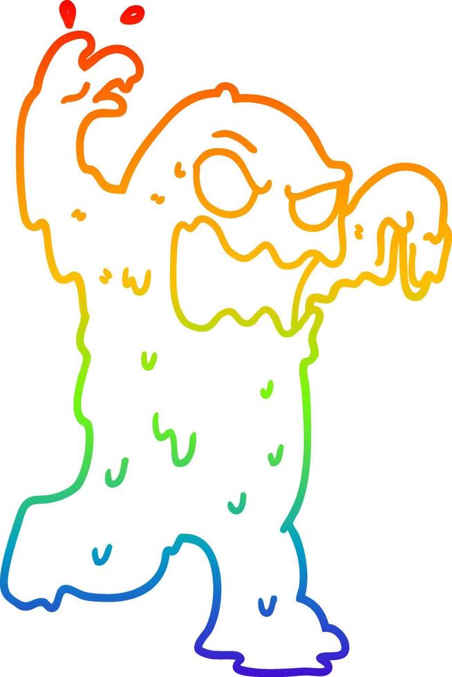 rainbow gradient line drawing cartoon slime monster vector