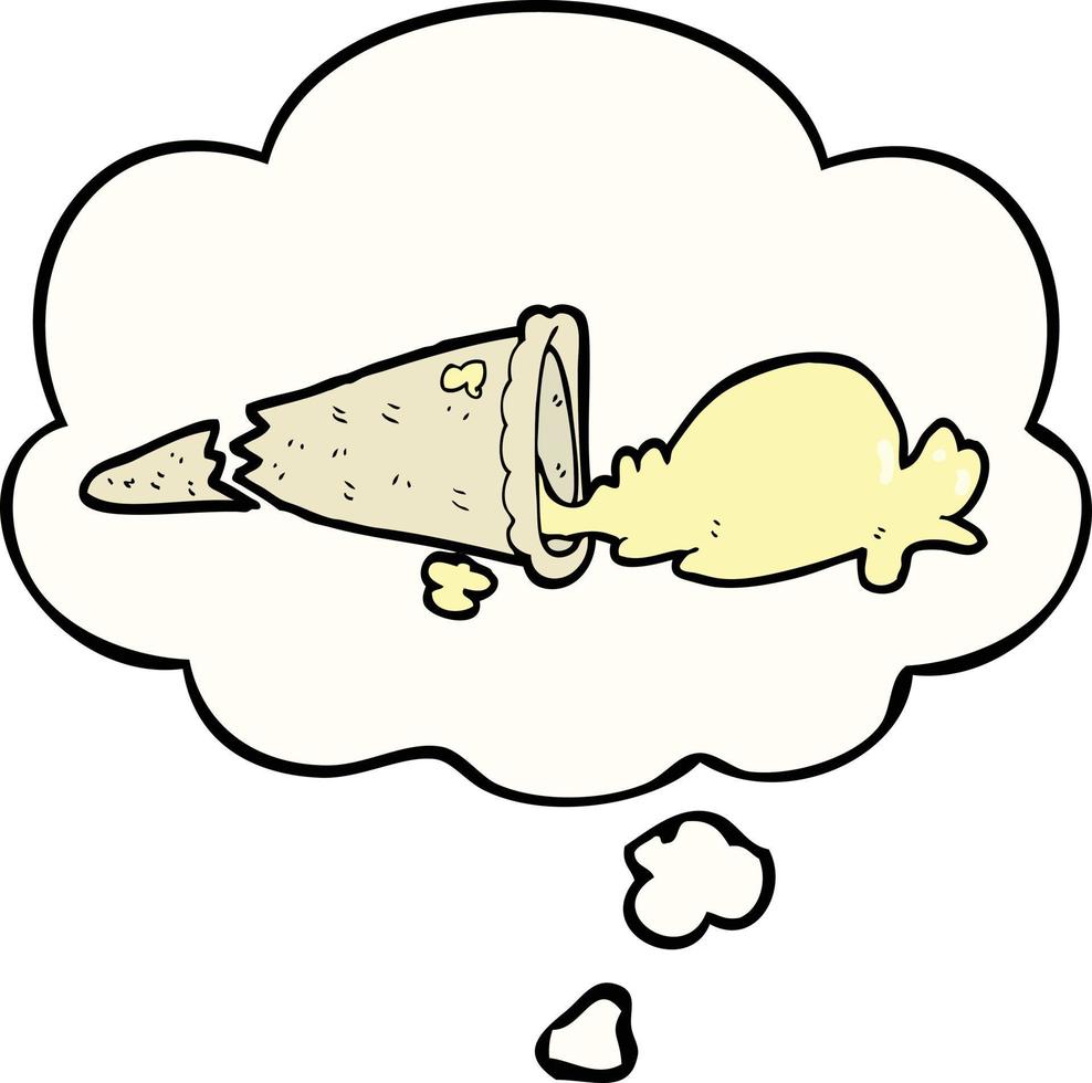 cartoon dropped ice cream and thought bubble vector