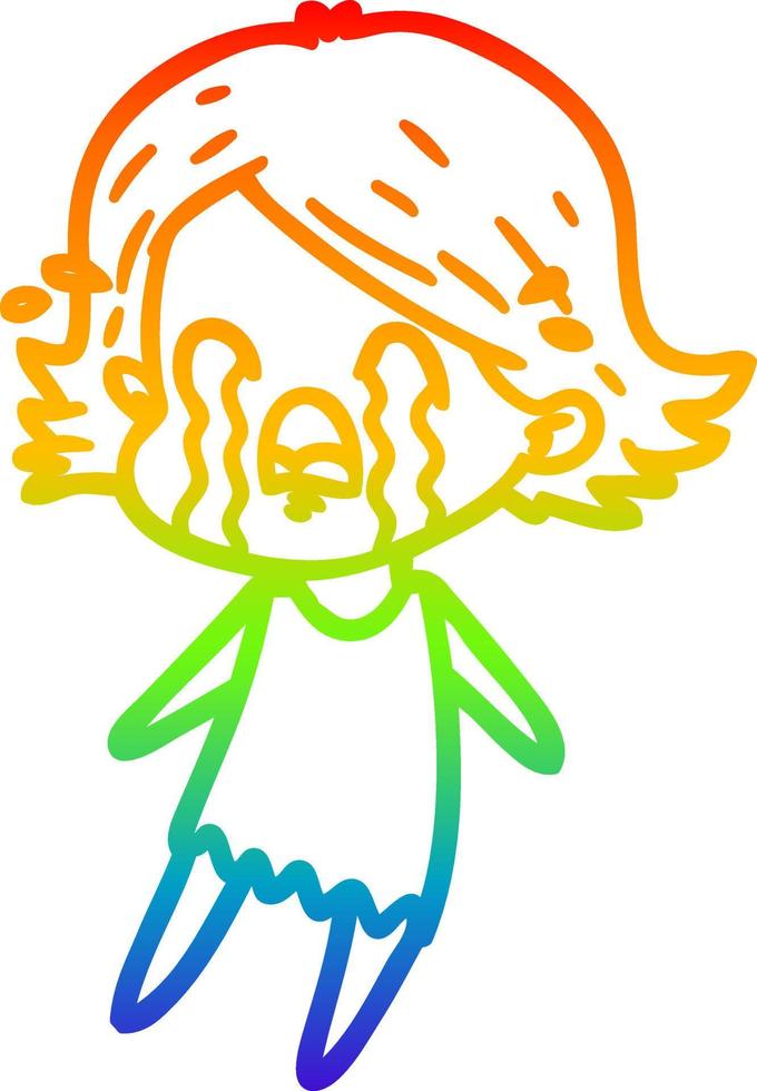 rainbow gradient line drawing cartoon woman crying vector