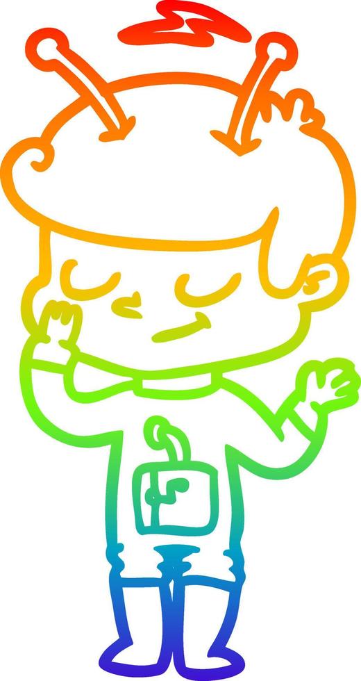 rainbow gradient line drawing friendly cartoon spaceman vector