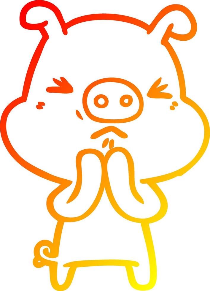 warm gradient line drawing cartoon grumpy pig vector