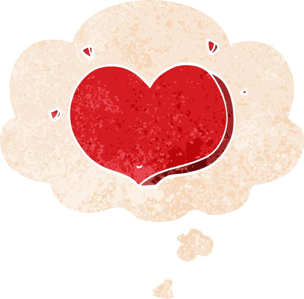 cartoon love heart and thought bubble in retro textured style vector