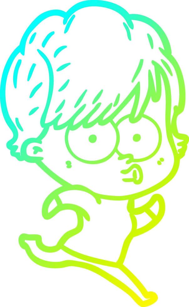 cold gradient line drawing cartoon woman vector