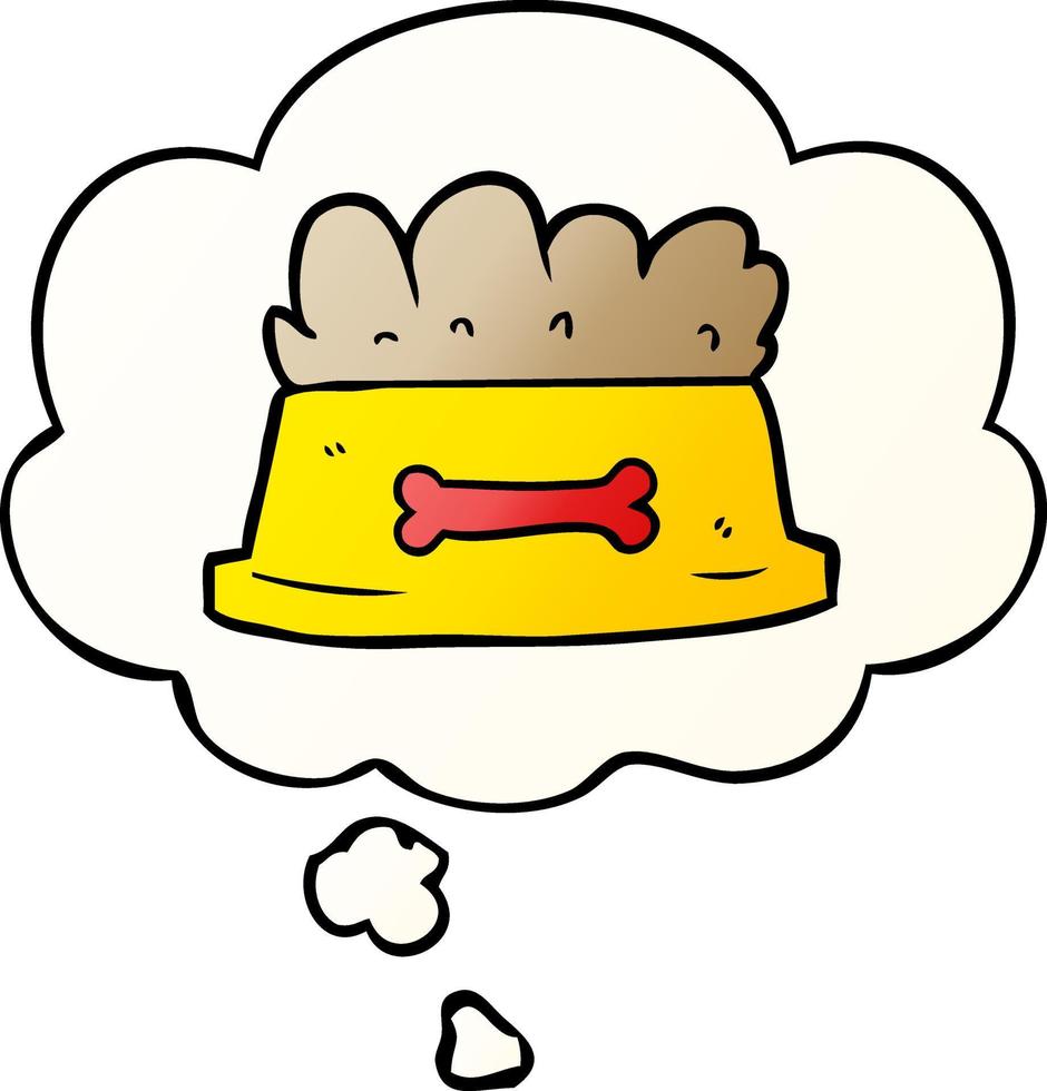 cartoon bowl of dog food and thought bubble in smooth gradient style vector