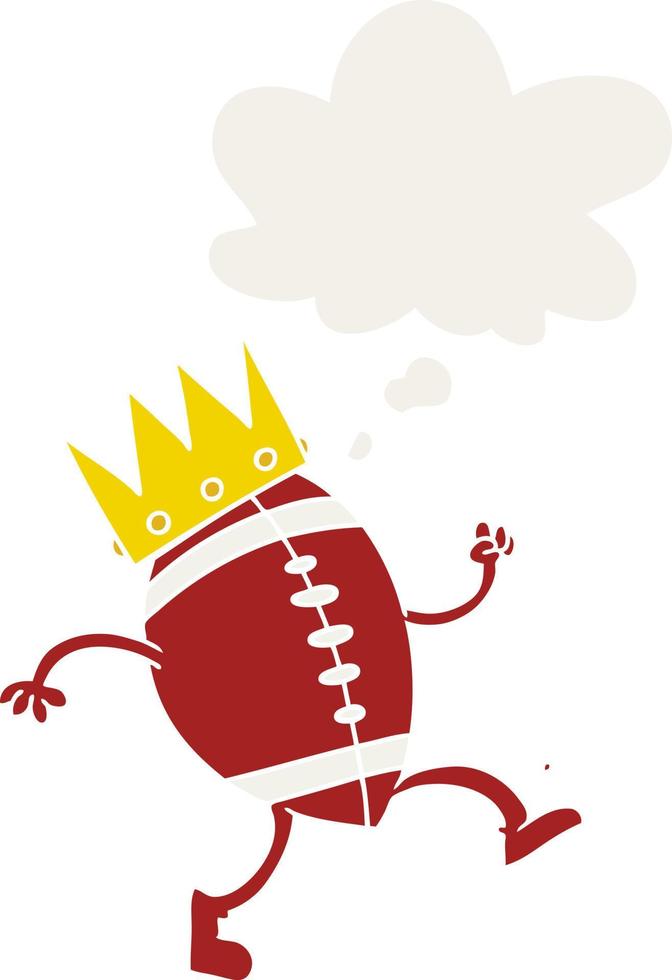 football with crown cartoon  and thought bubble in retro style vector
