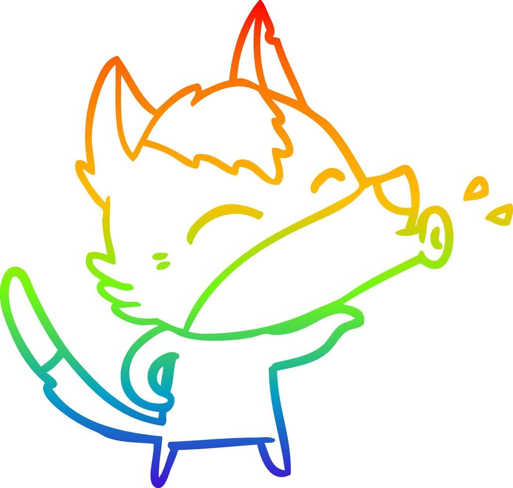 rainbow gradient line drawing howling wolf cartoon vector