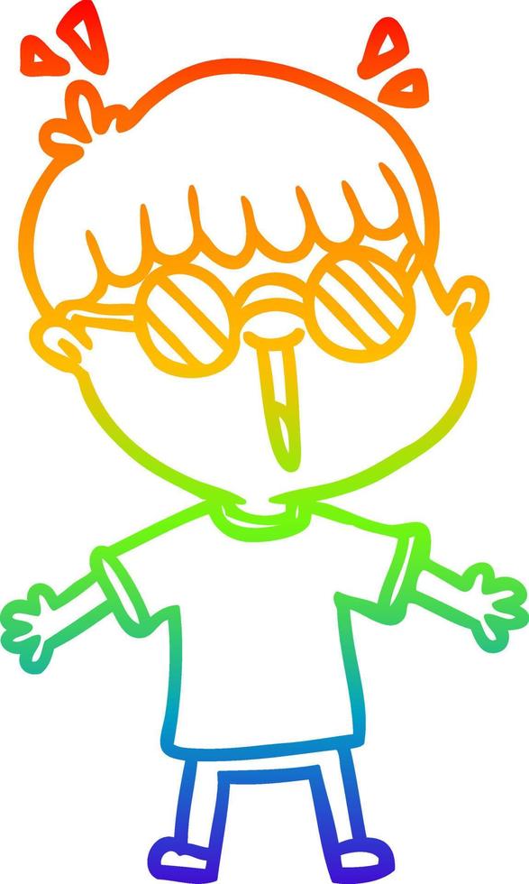 rainbow gradient line drawing cartoon boy wearing spectacles vector