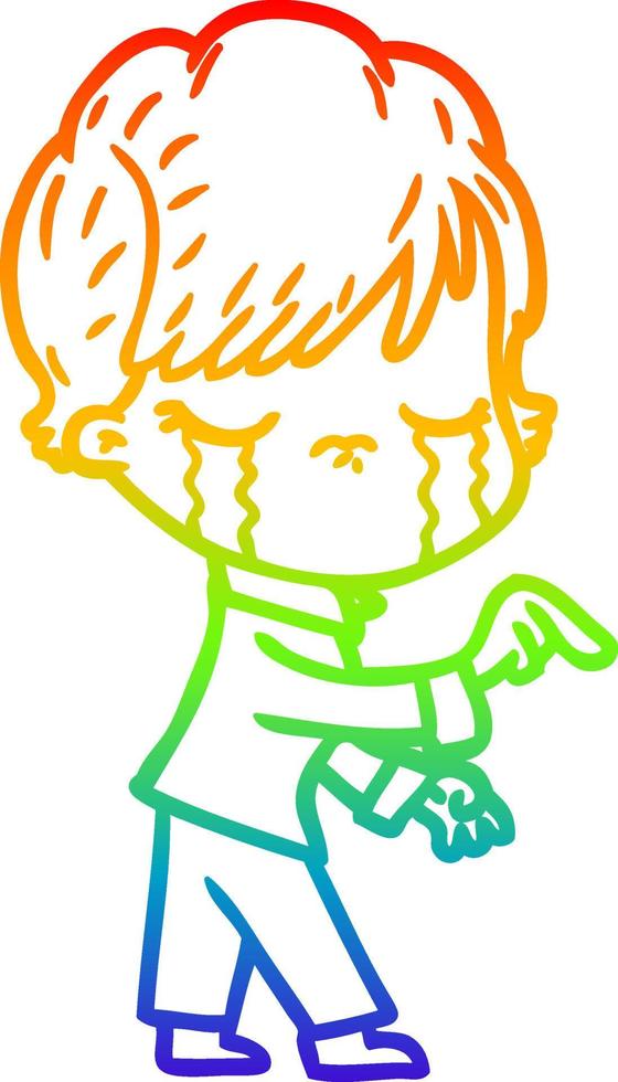 rainbow gradient line drawing cartoon woman crying vector