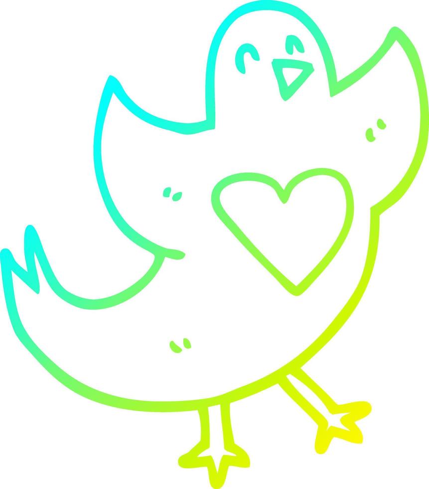 línea de gradiente frío dibujo pájaro de dibujos animados con corazón de amor vector