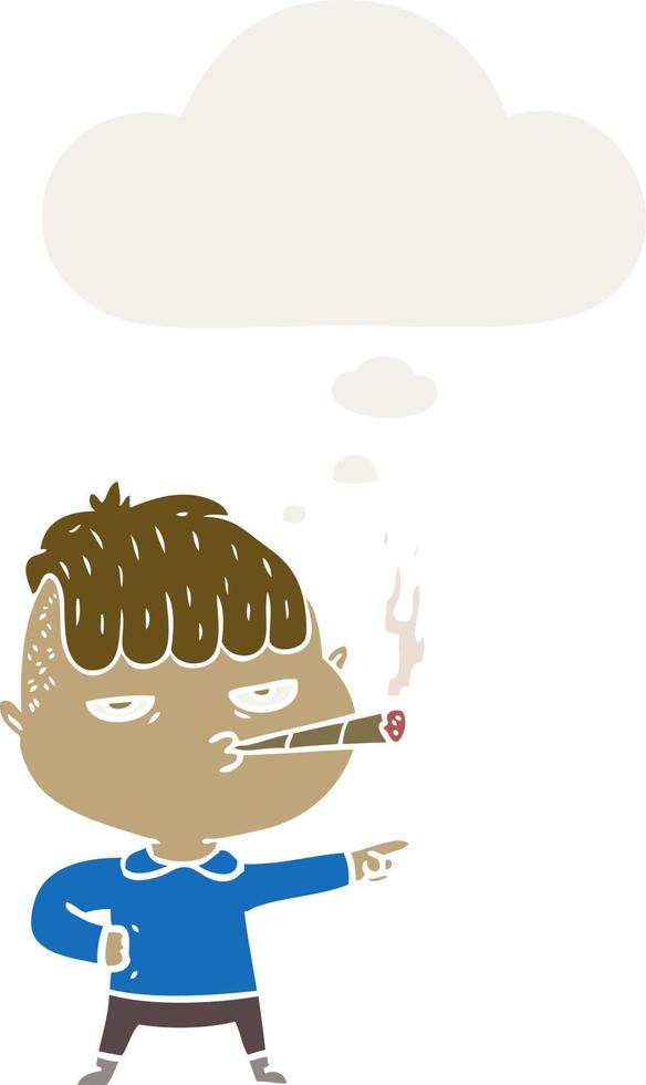 caricatura, hombre, fumar, y, pensamiento, burbuja, en, estilo retro vector