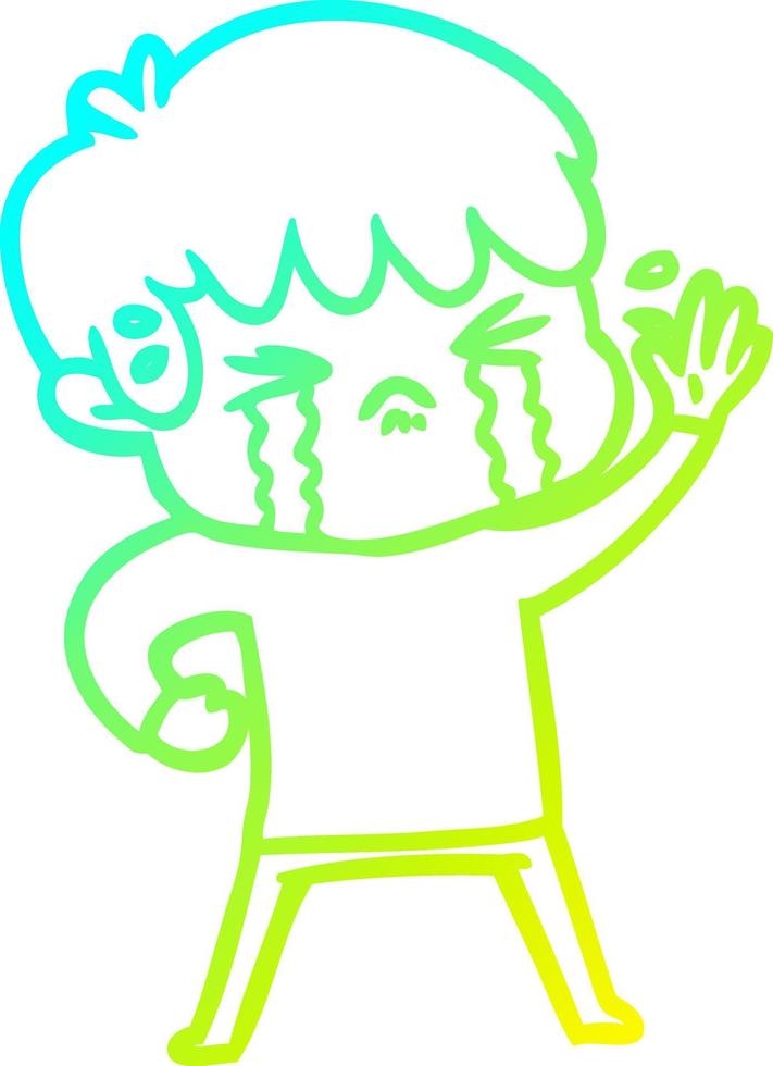 cold gradient line drawing cartoon boy crying vector