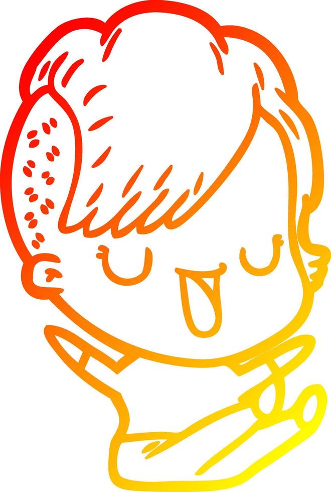 warm gradient line drawing cute cartoon girl with hipster haircut vector