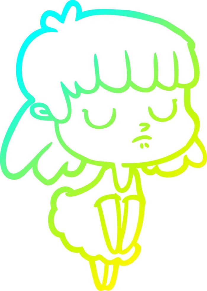 cold gradient line drawing cartoon indifferent woman vector