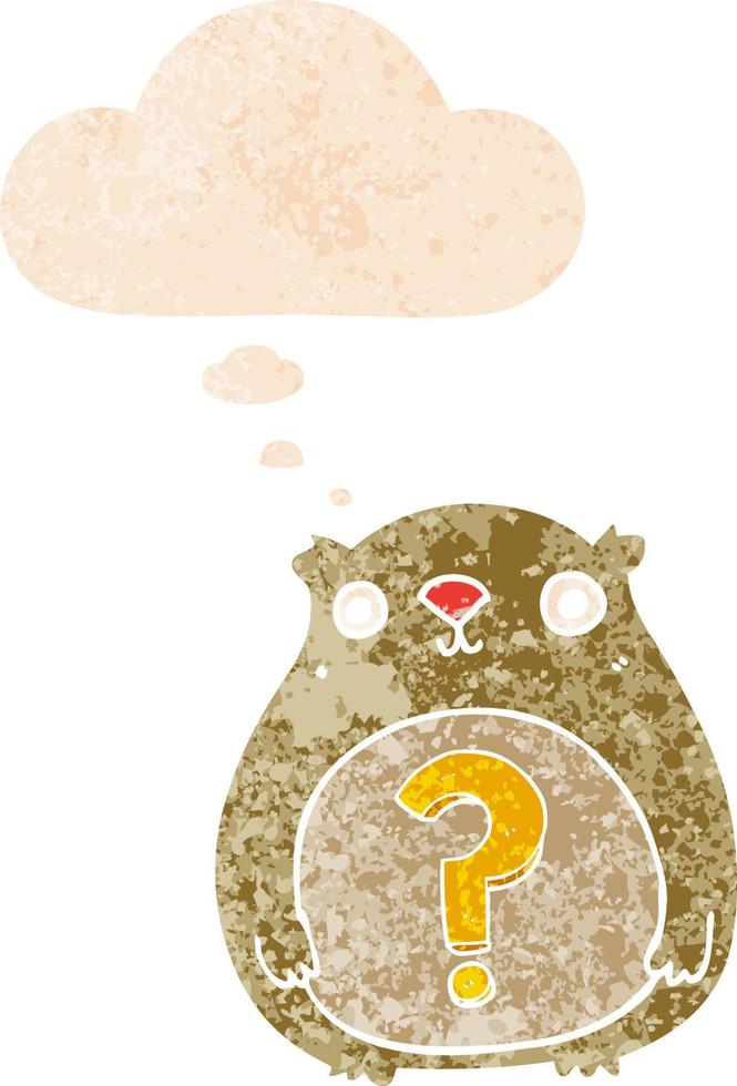 cartoon curious bear and thought bubble in retro textured style vector