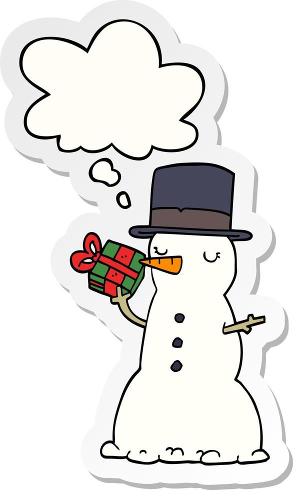 cartoon snowman and thought bubble as a printed sticker vector