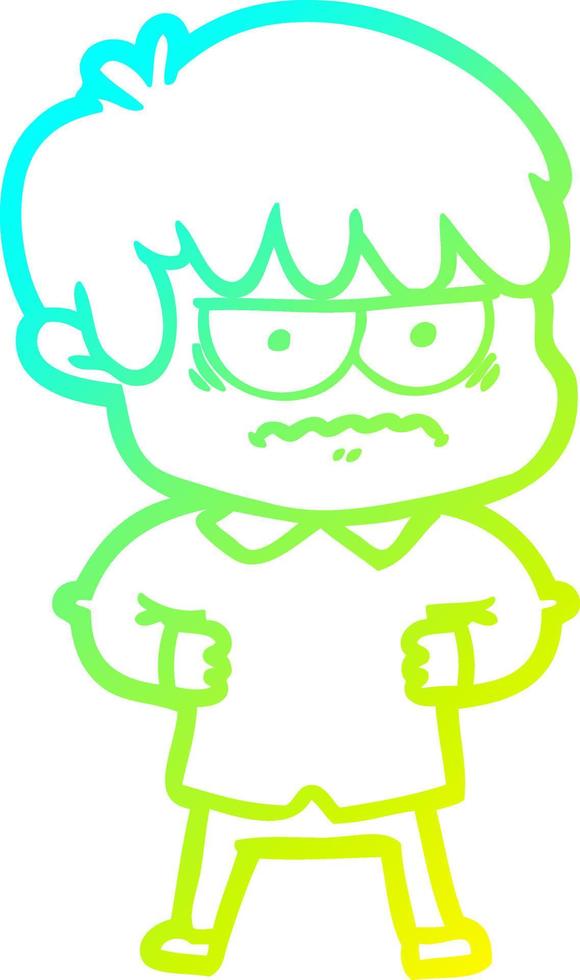 cold gradient line drawing annoyed cartoon boy vector