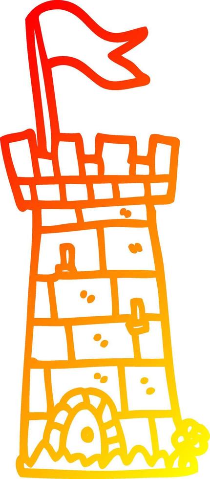 warm gradient line drawing cartoon castle tower vector