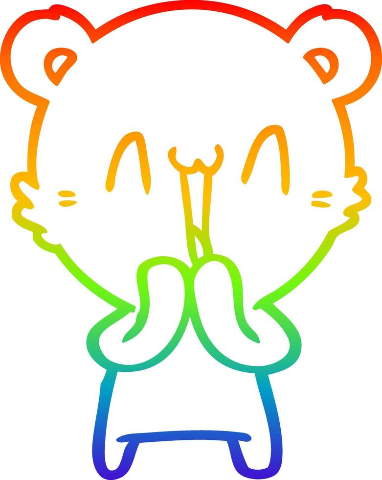 rainbow gradient line drawing happy bear cartoon vector