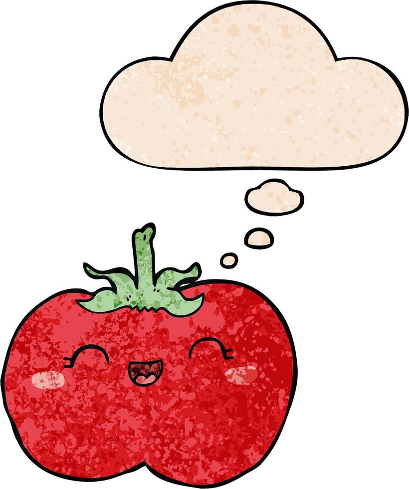 cartoon tomato and thought bubble in grunge texture pattern style vector