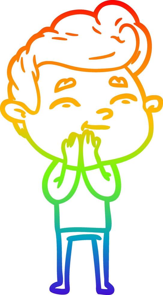 rainbow gradient line drawing happy cartoon man vector