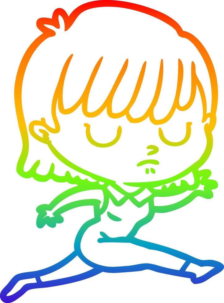 rainbow gradient line drawing cartoon woman vector