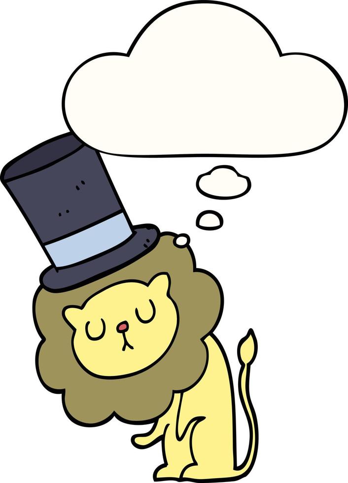 cute cartoon lion wearing top hat and thought bubble vector