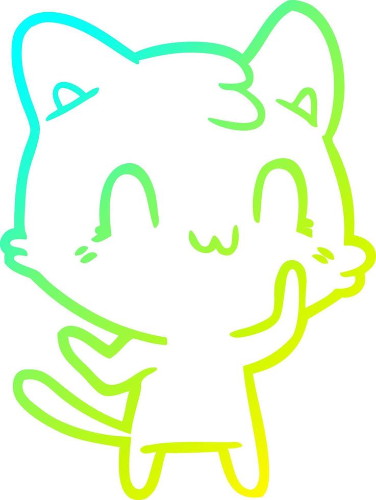 cold gradient line drawing cartoon happy cat vector