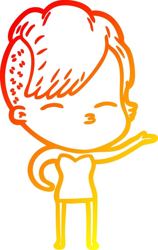 warm gradient line drawing cartoon squinting girl vector