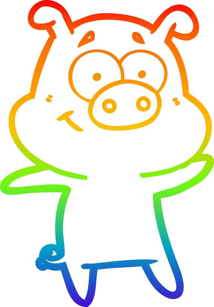 rainbow gradient line drawing happy cartoon pig vector