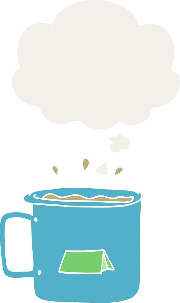 cartoon camping mug and thought bubble in retro style vector