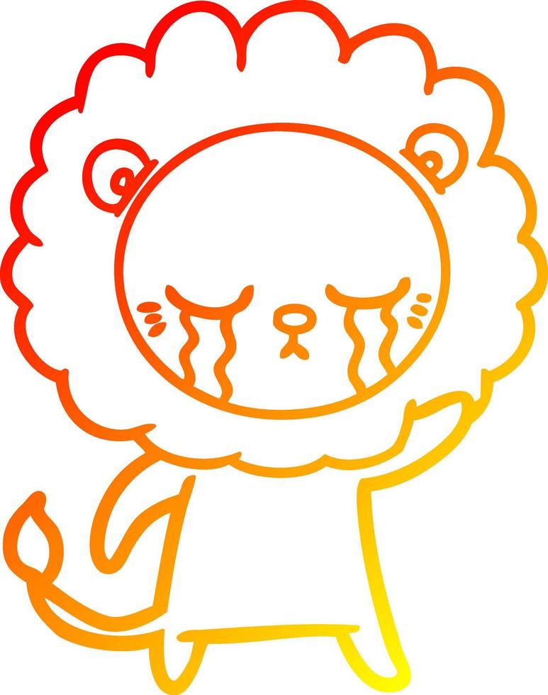 warm gradient line drawing crying cartoon lion vector