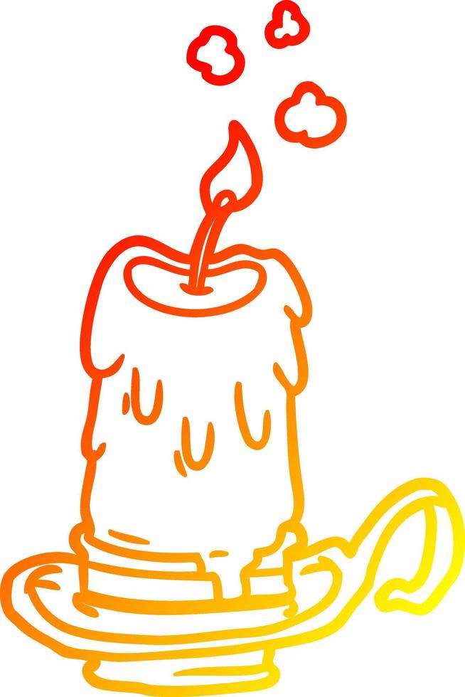 warm gradient line drawing old spooky candle in candleholder vector