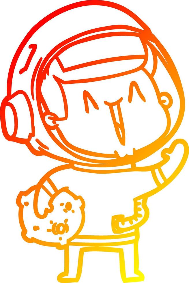 warm gradient line drawing happy cartoon astronaut with moon rock vector