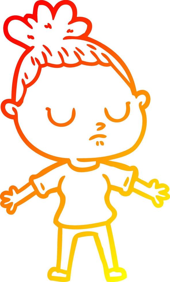 warm gradient line drawing cartoon calm woman vector