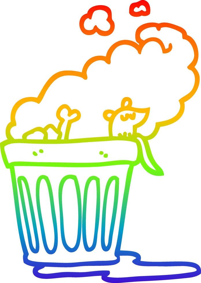 rainbow gradient line drawing cartoon smelly garbage can vector
