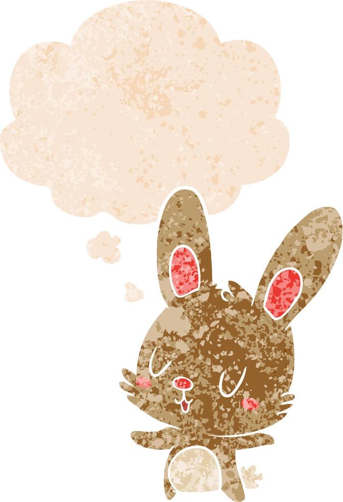 cute cartoon rabbit and thought bubble in retro textured style vector