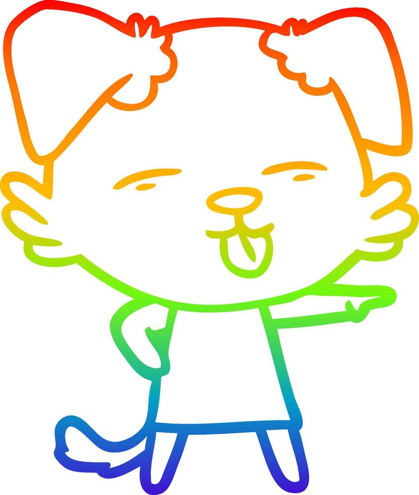rainbow gradient line drawing cartoon dog sticking out tongue vector