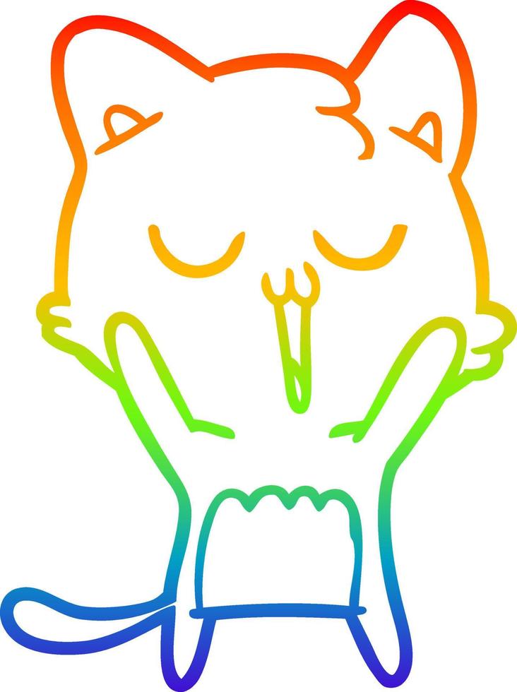 dibujo de línea de gradiente de arco iris canto de gato de dibujos animados vector