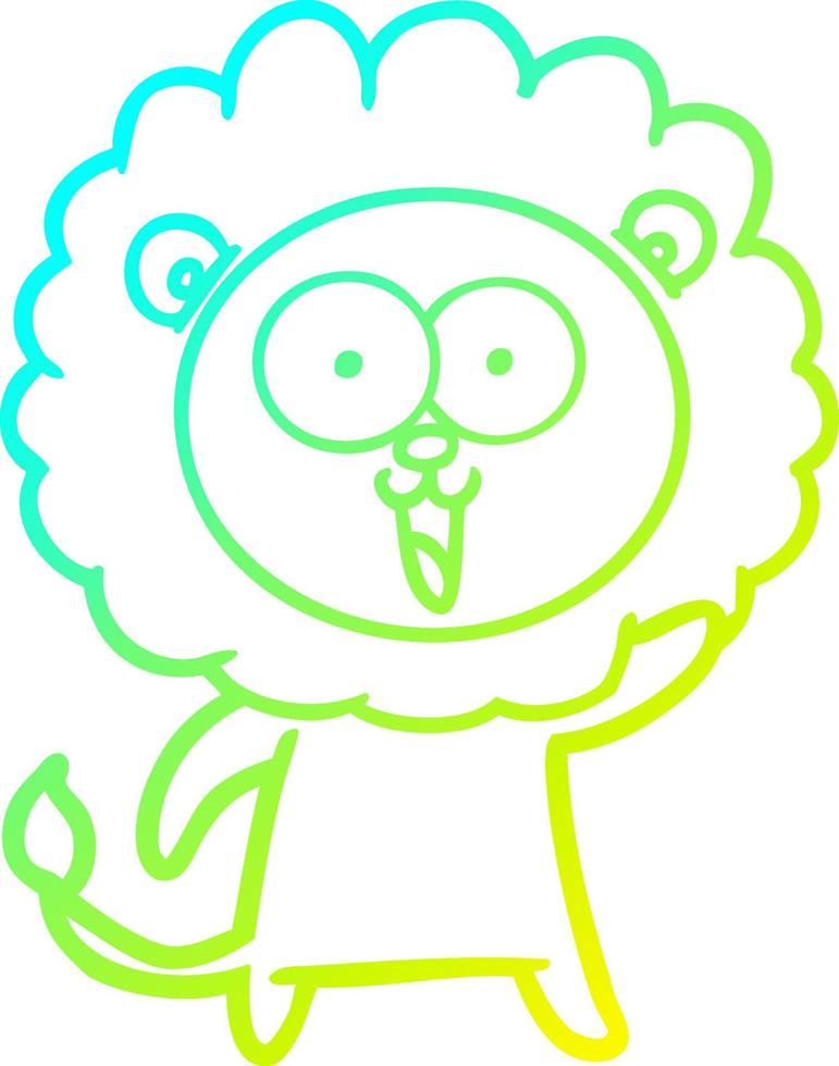 cold gradient line drawing happy cartoon lion vector