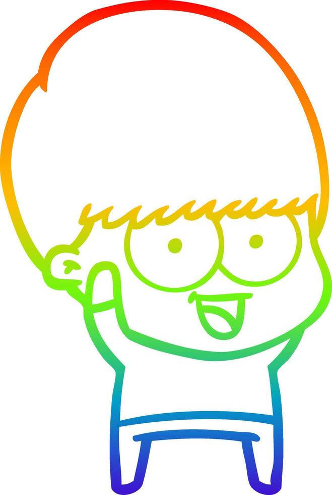 rainbow gradient line drawing happy cartoon boy waving vector