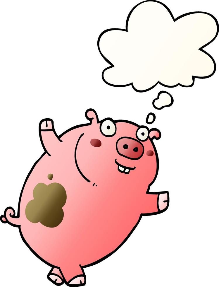 funny cartoon pig and thought bubble in smooth gradient style vector